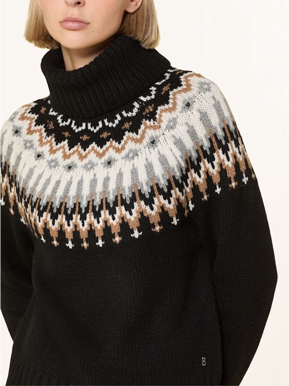 Bogner Ingrid fair isle cashmere turtleneck sweater in black